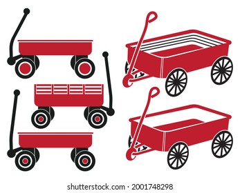 Wagon transportation, Red Wagon Illustration, Wagon Collection Vector illustration isolated