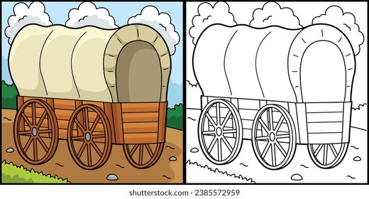 Wagon Vehicle Coloring Page Colored Illustration