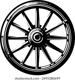 wagon vehicle old wheel vector illustration silhouette icon, ancient wheel isolated on transparent background