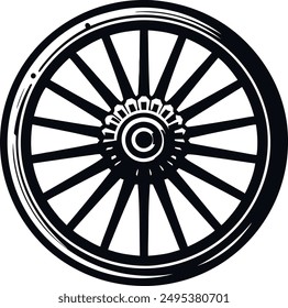 wagon vehicle old wheel vector illustration silhouette icon, ancient wheel isolated on transparent background