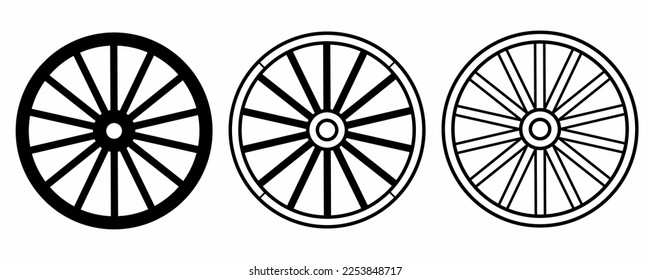 wagon wheel icon set isolated on white background