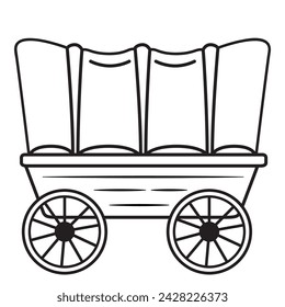 Wagon wild west.Pioneer covered wagon. Wood covered wagon.Freight moving carriage.Doodle sketch style. Outline vector illustration. svg