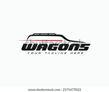 Wagons car abstract silhouette line logo. Station wagon car with roof rack modern logo, poster, banner print