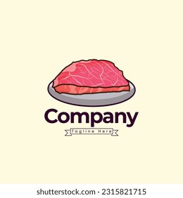 Waguaa Asian Food Illustration Vector Logo Template. Premium Vector Logo With 3D Style Meat With Plate Design And Restaurant Waguaa Cake Logo Design.