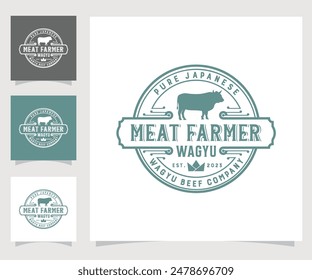 wagyu beef farm vector logo. white background