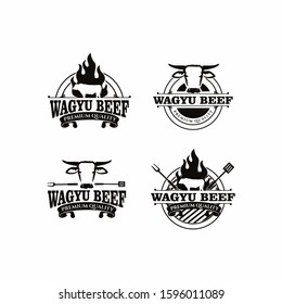 Wagyu Beef Japanese Logo Design Vector 