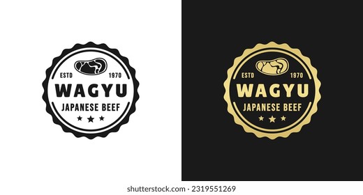 Wagyu Rindfleischetikett oder Wagyu Rindenlogo, Vektorgrafik einzeln auf ebene Art. bestes Waggyu Rindfleisch Etikett für das beste Produkt. Elegantes Waggyu-Rindfleisch-Siegel oder Logo für Original-Fleisch aus Japan.