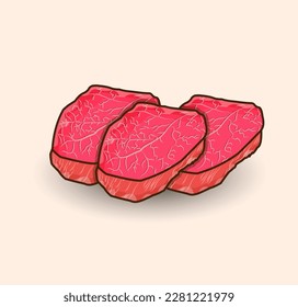 Wagyu Illustration Set Design. Minima Simple Wagyu Asian Food Menu Rib Protein Healthy Restaurant Dinner Meat Chop Ham Steak Wagyu Vector Illustrations.