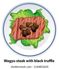 Wagyu steak with black truffle illustration