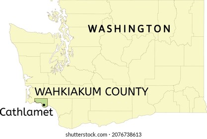 Wahkiakum County and town of Cathlamet location on Washington state map