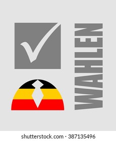 Wahlen text with check mark and human icon. Image relative to parliament, president and others elections in Germany. German translation: elections