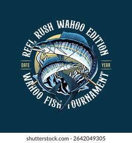 Wahoo Fish in Colorful Vector Cartoon Illustration for sticker badge emblem t-shirt banner invitation