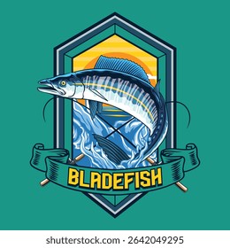 Wahoo fish Logotype in Colorful Vector Cartoon Illustration for sticker badge emblem t-shirt banner invitation