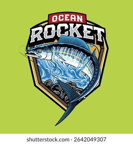 Wahoo fish Logotype in Colorful Vector Cartoon Illustration for sticker badge emblem t-shirt banner invitation