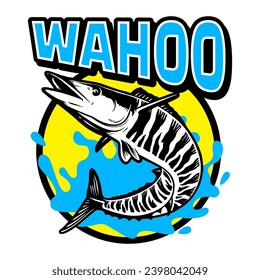 PLANTILLA DE LOGOTIPO MASCOT DE PESCADO DE WAHOO