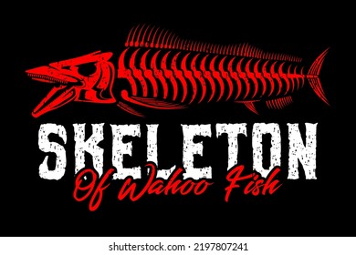 wahoo fish skull skeleton in modern vintage rustic logo design style template on black dark background vector illustration