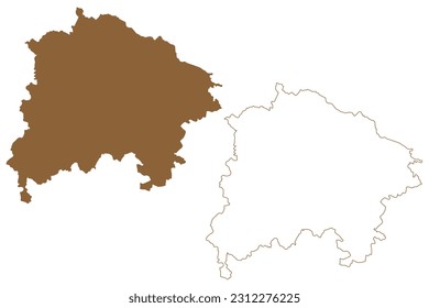 Waidhofen an der Thaya district (Republic of Austria or Österreich, Lower Austria or Niederösterreich state) map vector illustration, scribble sketch Bezirk Waidhofen an der Thaya map