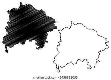 Waidhofen an der Thaya district (Republic of Austria or Österreich, Lower Austria or Niederösterreich state) map vector illustration, scribble sketch Bezirk Waidhofen an der Thaya map