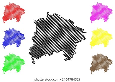 Waidhofen an der Thaya district (Republic of Austria or Österreich, Lower Austria or Niederösterreich state) map vector illustration, scribble sketch Bezirk Waidhofen an der Thaya map