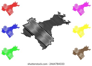 Waidhofen an der Ybbs city and district (Republic of Austria or Österreich, Lower Austria or Niederösterreich state) map vector illustration, scribble sketch Waidhofn aun da Ybbs map