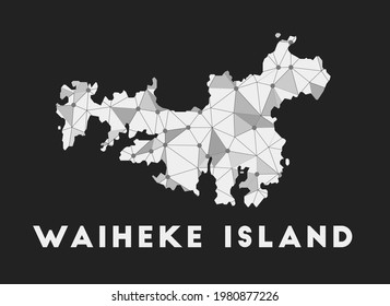 Waiheke Island - communication network map. Waiheke Island trendy geometric design on dark background. Technology, internet, network, telecommunication concept. Vector illustration.
