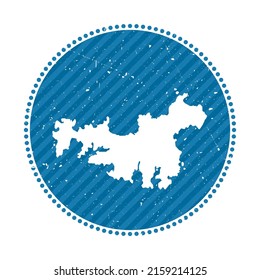 Waiheke Island striped retro travel sticker. Badge with map, vector illustration. Can be used as insignia, logotype, label, sticker or badge of the Waiheke Island.