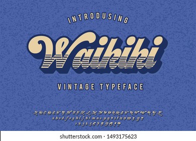 Waikiki. Retro Poster. Summer Style. Vintage Script Typeface. Retro 3d Font In 80s Style. Vintage Typography.