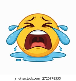 Wailing Emoji Face Vetor Design. Personagem de Desenho Animado Sobbing com Lágrimas de Splashing Ilustração