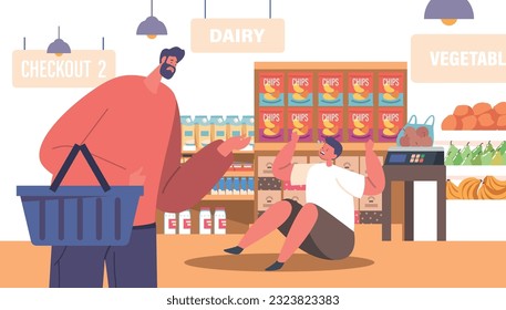 Wailing, Irate Child Character Caused A Commotion In Supermarket, Flailing About And Refusing To Listen To The Attempts