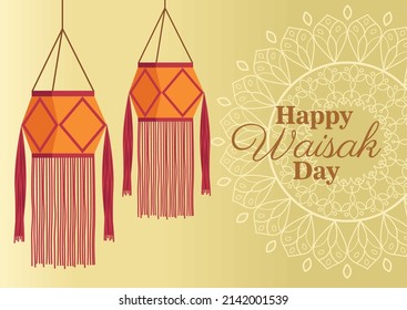 waisak day lettering with lamps poster