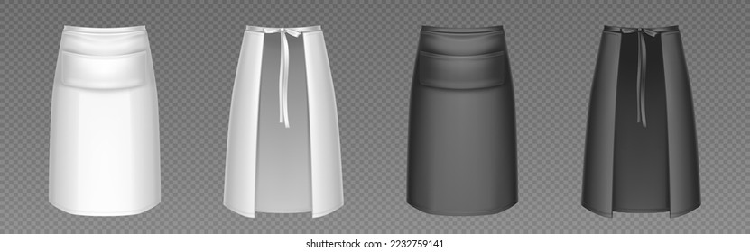 Esponja de cintura, maquillaje uniforme de cocina del chef. Vista frontal y trasera de la ropa negra y blanca aislada en un fondo transparente. Diseño de ropa protectora del personal del restaurante, ilustración vectorial 3d realista