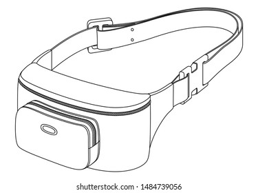 Waist Bag With Belt. Vector Black And White Contour Illustration On A White Background.