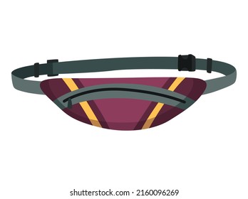 Waist bag flat template. Fanny pack as popular personal item elements and fashion accessory. Colorful trendy banana shaped belt bag