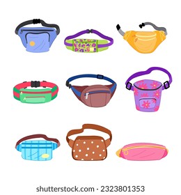 waist bag set cartoon. purse zipper, belt fashion, textile luggage, strap zip waist bag sign. isolated symbol vector illustration