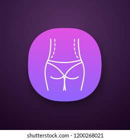 Waist correction surgery app icon. Flanks liposuction. Waist contouring and fat removal plastic surgery. Belt lipectomy. UI/UX user interface. Web or mobile application. Vector isolated illustration