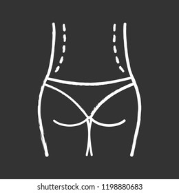 Waist correction surgery chalk icon. Flanks liposuction. Waist contouring and fat removal plastic surgery. Belt lipectomy. Isolated vector chalkboard illustration