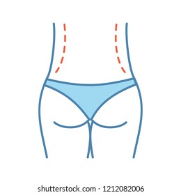 Waist correction surgery color icon. Flanks liposuction. Waist contouring and fat removal plastic surgery. Belt lipectomy. Isolated vector illustration