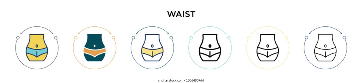 Waist icon in filled, thin line, outline and stroke style. Vector illustration of two colored and black waist vector icons designs can be used for mobile, ui, web