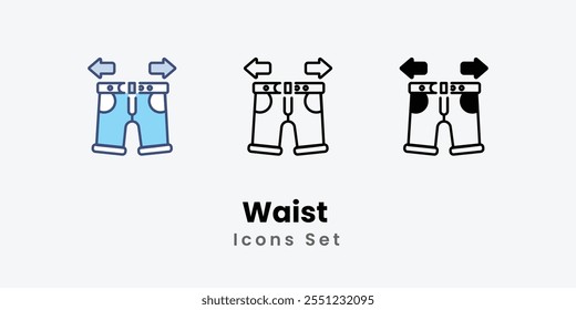 Waist Icons set thin line and glyph vector icon illustration