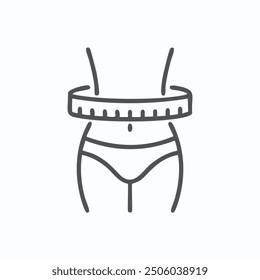 Waist measurement icon. Simple line drawing of a human waist with a measuring tape around it. Perfect for fitness, health, and weight loss related projects.