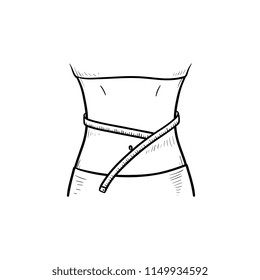 Waist with measuring tape hand drawn outline doodle icon. Healthy lifestyle, weight loss and slim concept. Vector sketch illustration for print, web, mobile and infographics on white background.