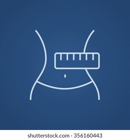 Waist with measuring tape line icon for web, mobile and infographics. Vector light blue icon isolated on blue background.