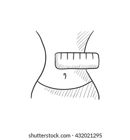 Aguja con el icono de dibujo vectorial de medida aislado en el fondo. Obtención manual de la cintura con icono de medición. Aguja con el icono de esbozo de medida para infografía, sitio web o aplicación.