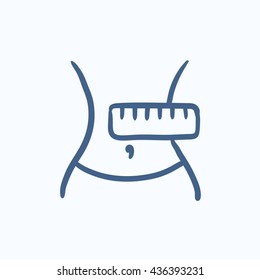 Aguja con el icono de dibujo vectorial de medida aislado en el fondo. Obtención manual de la cintura con icono de medición. Aguja con el icono de esbozo de medida para infografía, sitio web o aplicación.