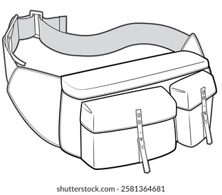 waist pack flat sketch vector illustration plain bum bag design technical cad drawing template