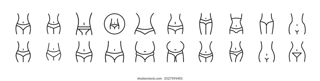 Waist Related Icon Set. Editable Stroke. Suitable for Web Sites, Books, Cards, Apps