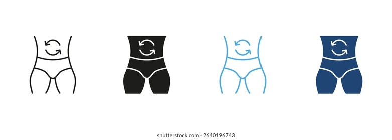 Waist Shaping and Fitness Line and Solid Icon Set. Slimming, Health, and Exercise Symbol Collection. Isolated Vector Illustration.