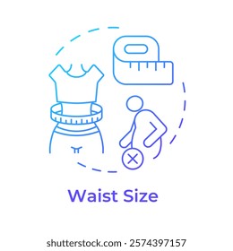 Waist size blue gradient concept icon. Measuring tape, human body. Obesity management. Round shape line illustration. Abstract idea. Graphic design. Easy to use in infographic, presentation