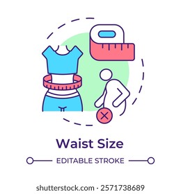 Waist size multi color concept icon. Measuring tape, human body. Obesity management. Round shape line illustration. Abstract idea. Graphic design. Easy to use in infographic, presentation