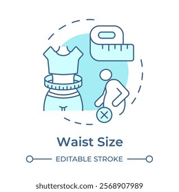 Waist size soft blue concept icon. Measuring tape, human body. Obesity management. Round shape line illustration. Abstract idea. Graphic design. Easy to use in infographic, presentation